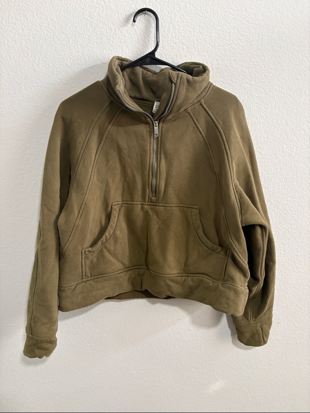 Cropped Olive Green Half-Zip Pullover